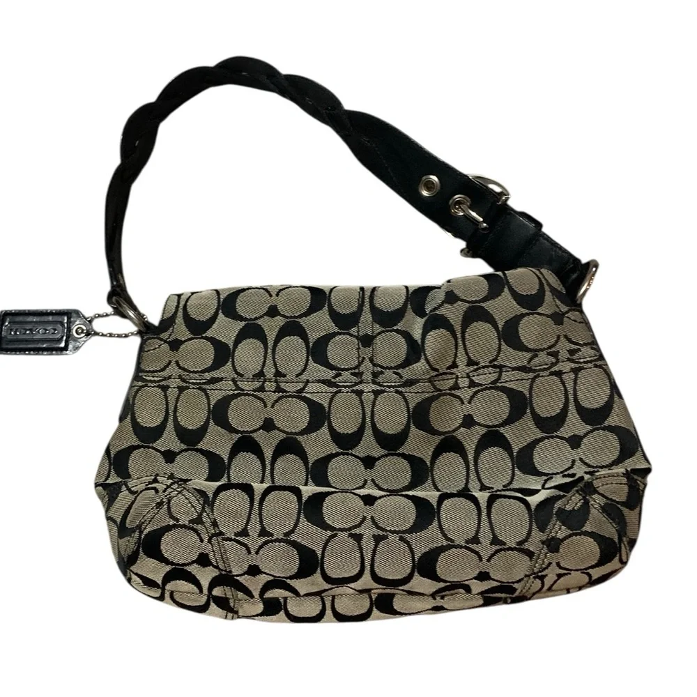 Coach Soho Signature Y2K shoulder bag in Grey with a big black buckle